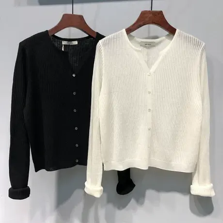 2024春装 韩国新款纯色单排扣简约百搭柔软薄针织衫短开衫女上衣图片