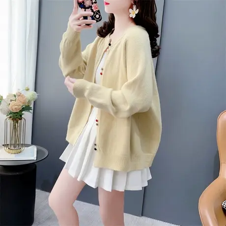 韩系小清新彩扣圆领针织开衫女春季2024新款洋气软糯薄款毛衣外套图片