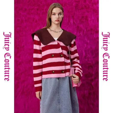 Juicy Couture橘滋秋季装女装年新款绣花海军领条纹针织毛衣外套图片