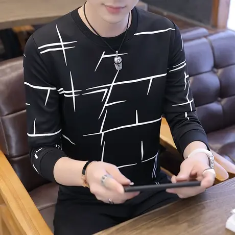 新款长袖t恤男士圆领修身上衣打底衫春装衣服潮流卫衣体恤秋衣男商品大图