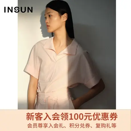 恩裳商场同款夏季时尚简约气质减龄粉色套头短袖衬衫上衣图片