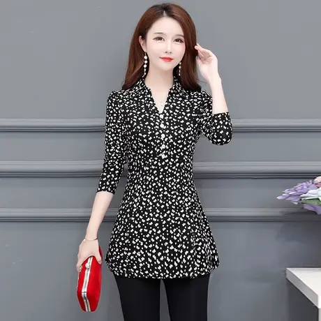 秋装女2023年新款时尚减龄洋气打底衫女中长款大码独特别致小衫女商品大图