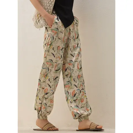 弥古波西米亚灯笼裤女夏冰丝凉凉裤薄款花裤子防蚊长裤女裤沙滩裤图片