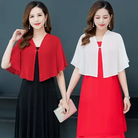 夏季新款配旗袍的小披肩外套短款雪纺开衫上衣防晒坎肩薄款外搭女图片