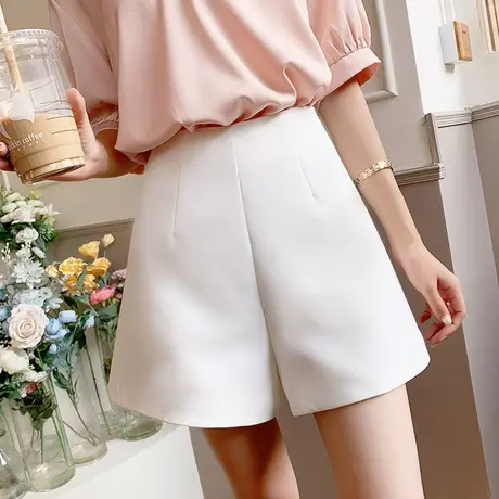 质感西装短裤女2022夏季百搭高腰显瘦a字阔腿裤宽松白色休闲裤子商品大图