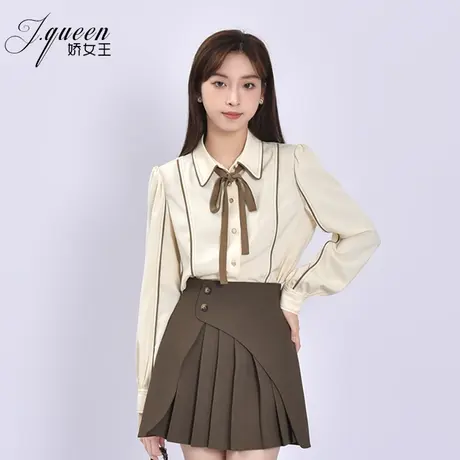 衬衫上衣女2023秋季新款气质通勤百搭设计感系带小个子长袖衬衣商品大图