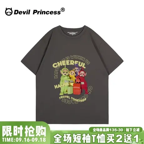 ulzzang街头风卡通潮牌深灰色正肩t恤女宽松大版美式超火半袖上衣图片