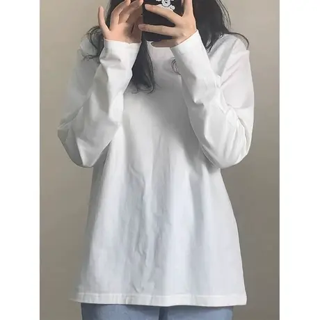 纯色简约内搭打底衫女秋季韩版宽松长袖T恤洋气减龄百搭纯棉上衣图片