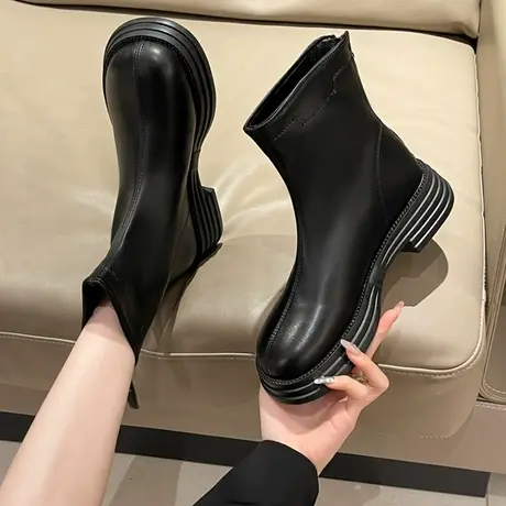 靴子女爆款短靴女2023年新款秋冬季平底马丁靴小踝靴切尔西靴短筒图片