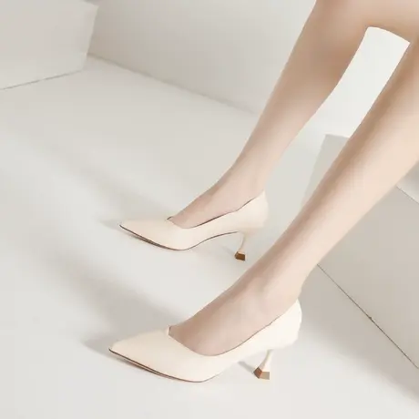 高跟鞋女春季2023年新款细跟性感百搭职业软皮单鞋尖头浅口工作鞋图片