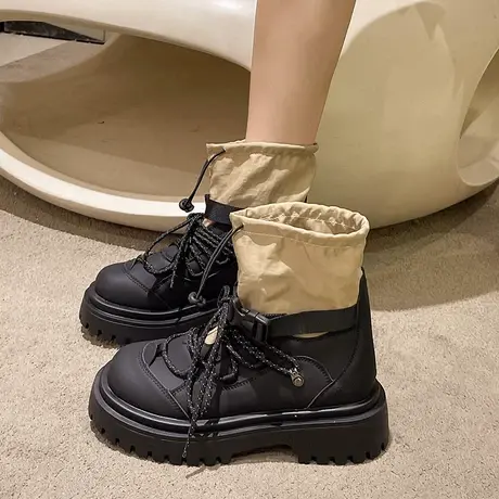 短靴女2023秋季新款复古厚底松糕英伦风帅气炫酷炸街显腿长瘦瘦靴图片