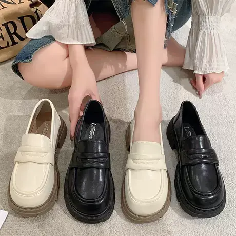 乐福鞋女2023新款夏季厚底粗跟单鞋学院风一脚蹬鞋子jk英伦小皮鞋商品大图