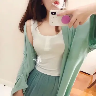 纯色吊带背心女纽扣夏外穿百搭潮流无袖修身显瘦露脐小吊带上衣潮图片