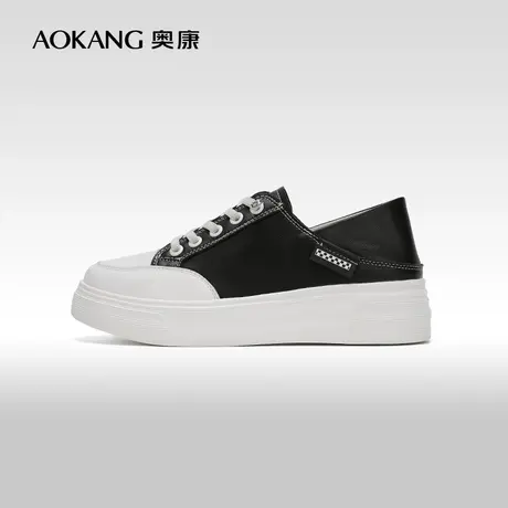 【门店发货】奥康女鞋 2024春季新款圆头厚底百搭板鞋两穿面包鞋图片