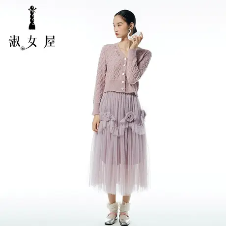 淑女屋官方旗舰店麻花针绣花毛衣手工绣花图片