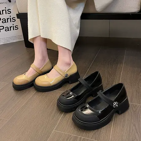厚底百搭单鞋女2024年春夏季新款复古英伦小皮鞋法式粗跟玛丽珍鞋商品大图