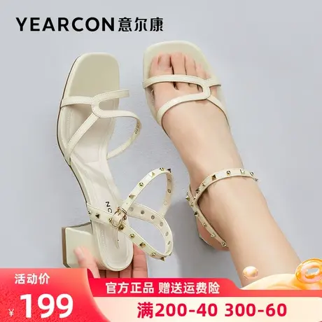 意尔康凉鞋女夏季2023年新款一字带粗跟高跟鞋上班时尚配裙子上班商品大图