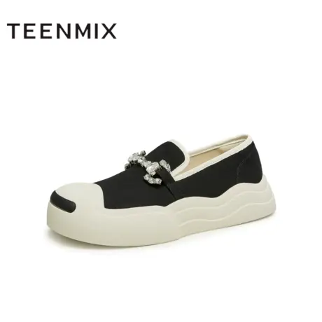 天美意带钻一脚蹬厚底帆布鞋女低帮板鞋休闲鞋2023新款AI013BA3商品大图