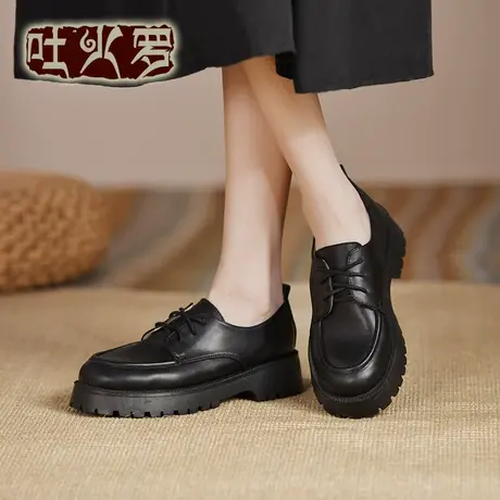 吐火罗女鞋2022新款英伦风厚底粗跟单鞋百搭春季日系jk学院风单鞋商品大图
