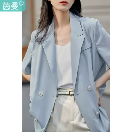 茵曼短袖小西装女2023年春季新款平驳领职业宽松通勤时尚气质外套图片