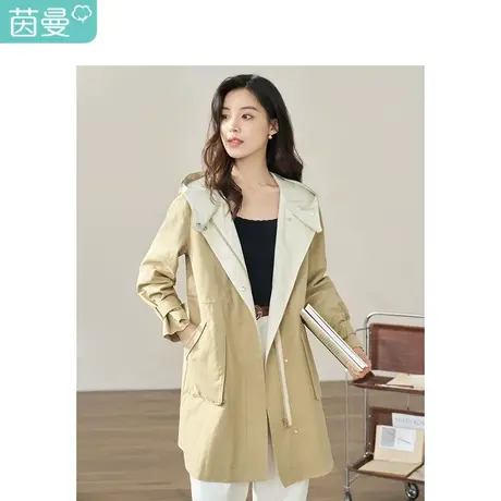 【商场同款】茵曼休闲连帽风衣2023秋季女装新款抽绳长袖宽松外套图片