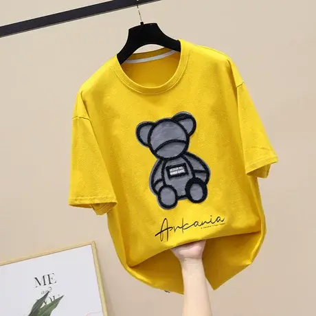 白色小熊t恤2023新款春季宽松韩版内搭上衣ins潮网红原宿风短袖女商品大图