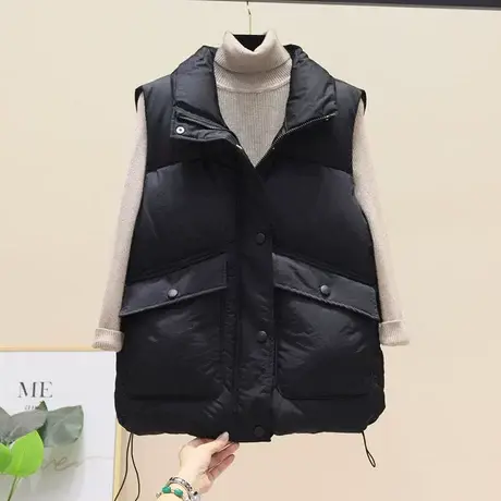 大码羽绒棉服马甲女胖mm短款2023年秋冬新款韩版宽松坎肩马夹外套商品大图