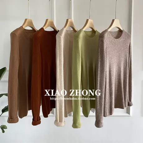 九色薄款羊绒衫！云朵般柔软亲肤！长袖圆领套头针织打底衫女早秋商品大图