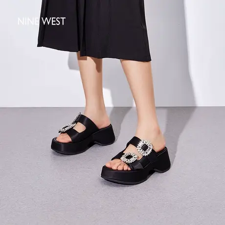【商场同款】Nine West/玖熙璀璨之夜方扣水钻厚底拖鞋女凉鞋休闲图片
