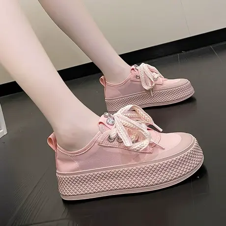 帆布鞋增高松糕2023新款爆款松糕老爹鞋小白鞋运动鞋女款厚底板鞋商品大图