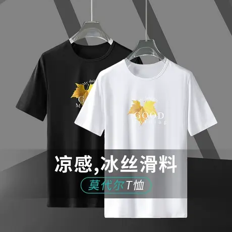 莫代尔棉t恤男短袖潮牌印花圆领上衣服夏季冰丝凉感速干半袖体恤商品大图