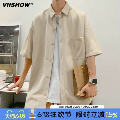 VIISHOW短袖衬衫男麂皮绒宽松工装夏季新款休闲寸衣外搭外套潮牌图片
