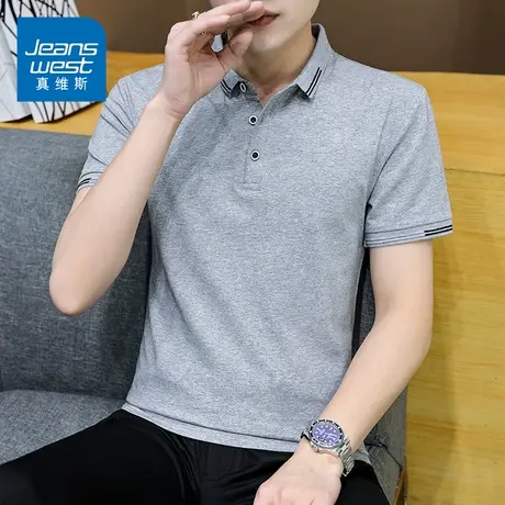 GQ真维斯夏季男士高端短袖灰色t恤polo衫修身显瘦翻领丅恤上衣潮图片