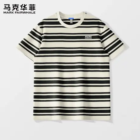 马克华菲日系短袖男2025新款夏季条纹撞色T恤衫运动休闲五分袖薄X图片
