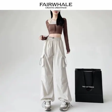 马克华菲2025新款美式降落伞工装裤女春秋冬高腰阔腿直筒休闲裤商品大图