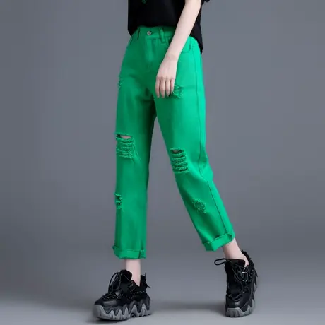 破洞高腰牛仔裤女夏季薄款直筒裤九分裤宽松小个子哈伦2023年新款图片