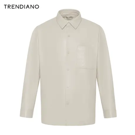 TRENDIANO官方极简哑光PU皮翻领外套男潮2023新款冬季商品大图