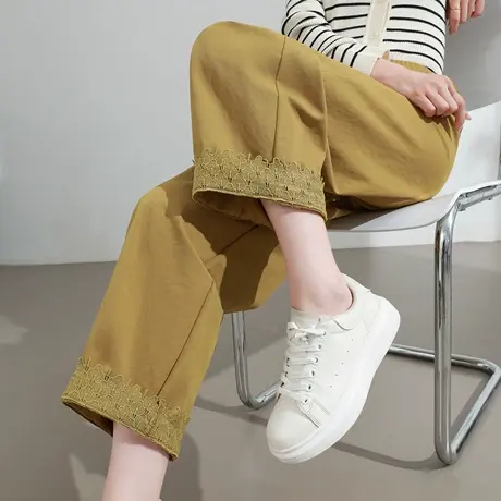 蕾丝花边休闲哈伦裤女春秋新款高腰宽松显瘦抽绳小个子九分阔腿裤商品大图