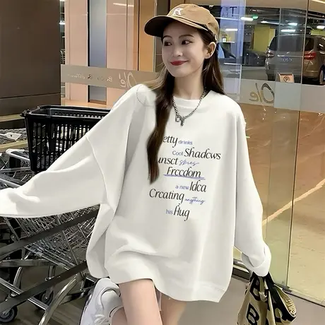 白色圆领卫衣女美式复古辣妹秋季2025新款宽松慵懒风漂亮上衣长袖商品大图