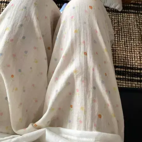 奶白小花花~A类全棉双层纱睡裤长裤女春夏季薄款可外穿遛弯家居裤商品大图