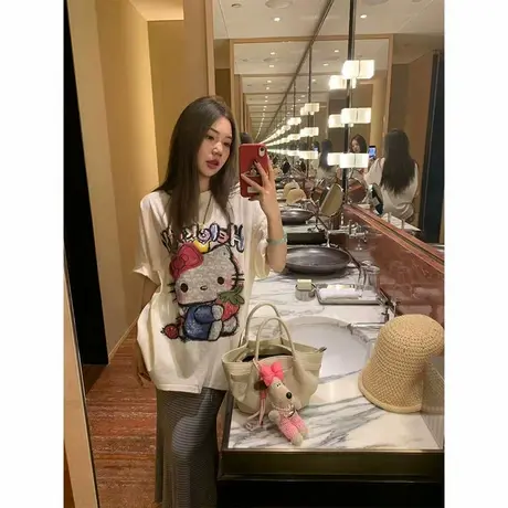 重磅纯棉美式卡通短袖t恤女2025新款夏季宽松oversize上衣服爆款商品大图