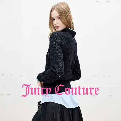 Juicy Couture橘滋针织衫女2025年秋季新款珠饰黑色法式修身毛衣商品大图