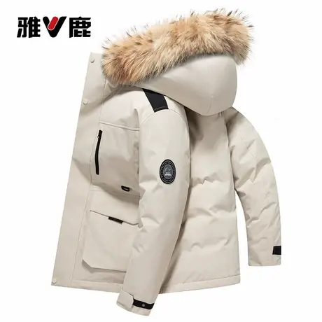 雅鹿男士羽绒服带毛领时尚休闲新款加厚连帽工装户外保暖外套男商品大图