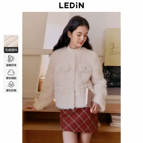 【昕怡粉丝专享】乐町千金少女感仿羊羔毛小香风仿生皮草毛绒上衣商品大图