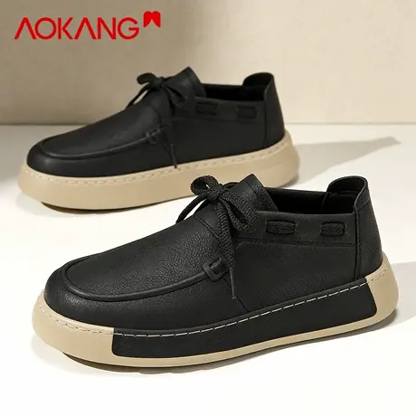 奥康男鞋2026新款春季休闲百搭板鞋复古风轻便软底男士一脚蹬皮鞋图片