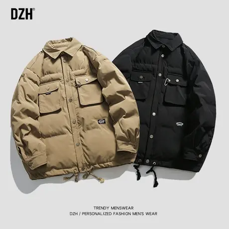 男士短款棉衣男冬季加厚翻领纯色棉服潮牌面包服2023新款棉袄男装商品大图
