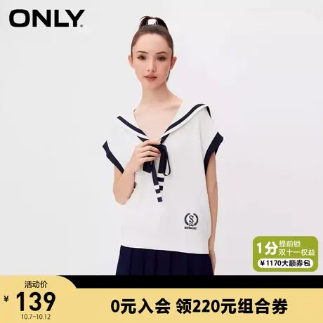 【买5免1】ONLY奥莱秋季海军风甜美撞色刺绣宽松针织衫女商品大图
