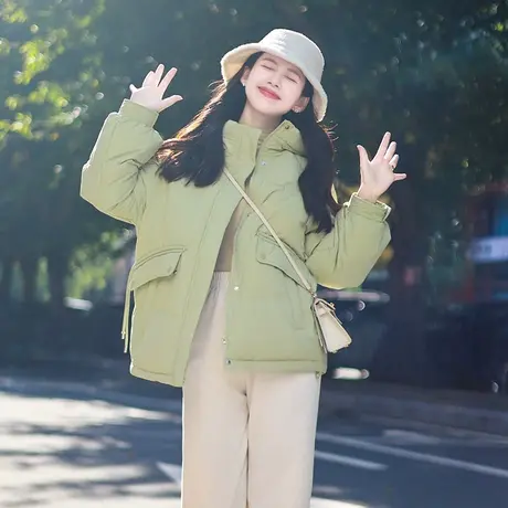 坦博尔2023年冬季新款羽绒服女短款连帽韩版廓形百搭小个子冬外套图片
