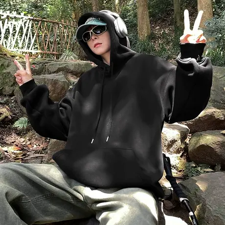 连帽卫衣男秋冬款2023新款潮牌重磅美式大码套头冬季加绒加厚外套商品大图