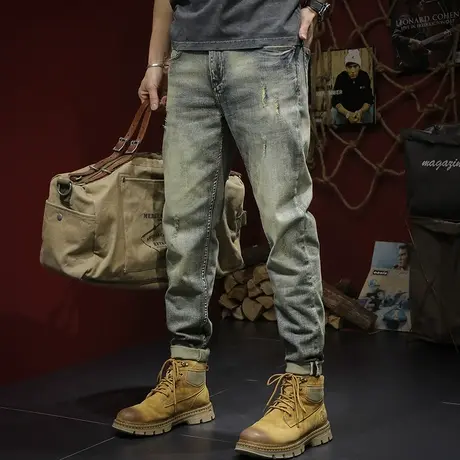 牛仔裤男潮流直筒宽松舒适纯棉男士牛仔裤时尚复古美式高街牛仔裤商品大图